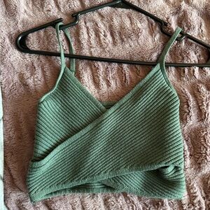 Green Ribbed Women's Top